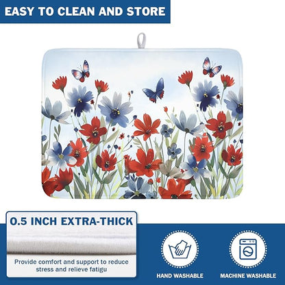 4th of July Dish Drying Mat for Kitchen Counter 18 x 24 Inch Patriotic Floral - Image 5