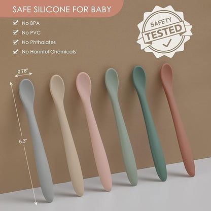 6-Piece Silicone Baby Feeding Spoons, First Stage Infant Spoons, Soft-Tip Easy - Image 2