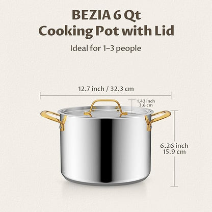 BEZIA 6 Quart Stainless Steel Stock Pot, 0-Coating Healthy Soup Pot - Image 7