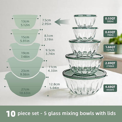 WhiteRhino Glass Bowls with Lids Set of 5（4.68QT, Glass Mxing Bowls with Lids - Image 2