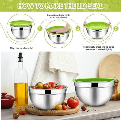 TeamFar Mixing Bowls, 4.5/3/1.5/1/0.7 QT, Stainless Steel Metal Nesting Salad - Image 6