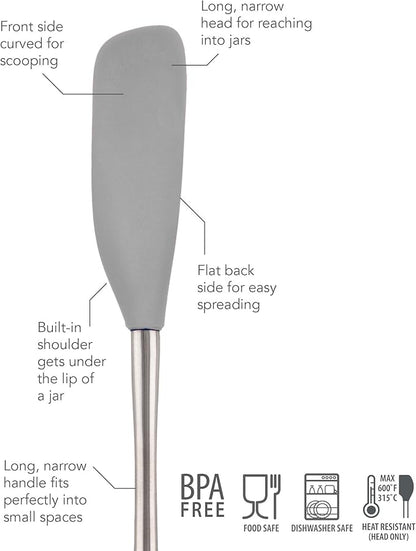 Tovolo Jar Spatula Silicone Long Stainless Steel Handle Scraper Spatula Oyster - Image 2