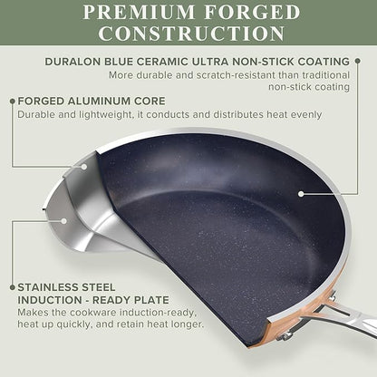 Nuwave Healthy Duralon Blue Ceramic Nonstick Cookware Set, Diamond Infused - Image 2