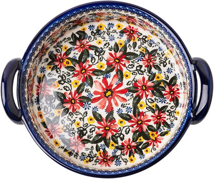 Red Daisy Flower Vintage Style Ceramic Bakeware Casserole Dish Baking Pan - Image 3