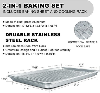 Half Sheet Pans with Rack Set, 18 Inch Commercial Quality Baking Sheet Pan Set - Image 2