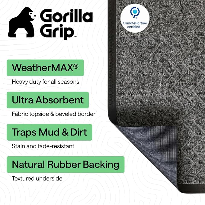 GORILLA GRIP 100% Waterproof All-Season WeatherMAX Doormat 35x23, US Designed - Image 2