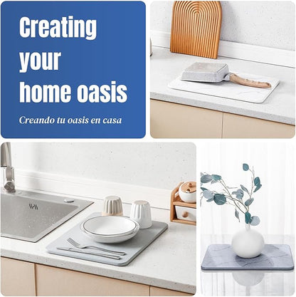 Quick Dry Stone Drying Mat for Kitchen Counter, Water-Absorbent Diatomaceous - Image 3