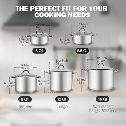 Cook N Home Stockpot with Lid, Basics Stainless Steel Soup Pot - Image 2