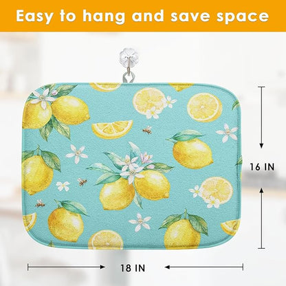 Sanwarm Absorbent Dish Drying Mat, Watercolor Lemons Yellow Fruit Lime - Image 2
