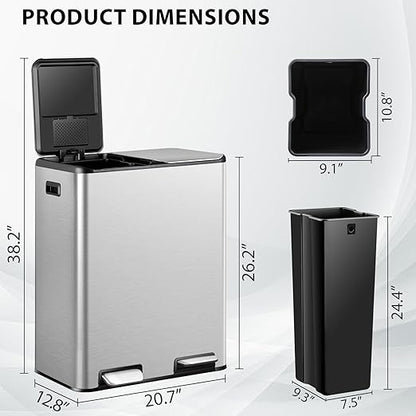 SUPER DEAL Kitchen Trash Can 16 Gallon 60L Dual Stainless Steel Garbage and - Image 7