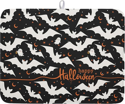Halloween Drying Mats for Kitchen Counter 18”x24” Happy Halloween Spooky Bat by Kawani