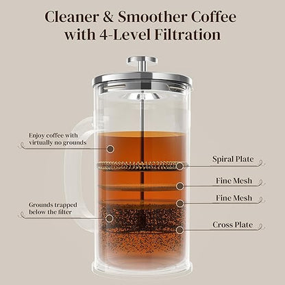 Veken French Press Coffee Maker 34oz 1 L, No Plastic Touching Cafe, Heat - Image 6