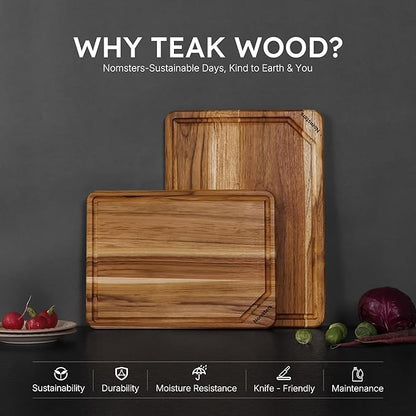 2 Pack Teak Cutting Board for Kitchen Non Toxic Wooden Chopping Board - Image 3