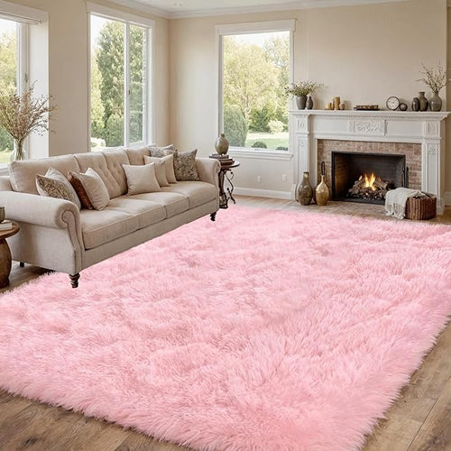 8x10 Area Rug for Living Room: Soft Fluffy Shag Pink Rugs for Bedroom, Non-Slip - Image 2