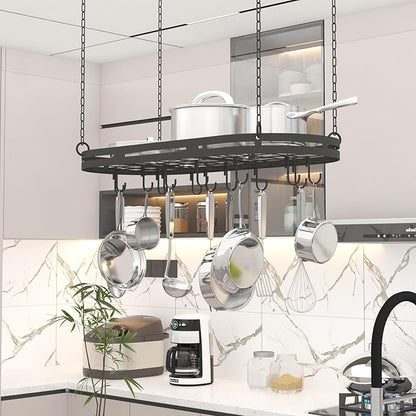 33” Hanging Pot Rack Ceiling Mount, Oval Pots and Pans Hanging Rack, Ceiling - Image 7