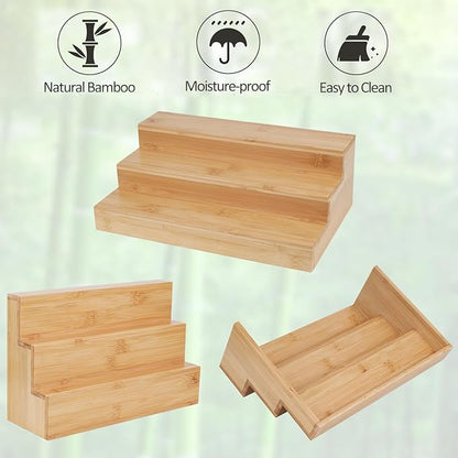 Bamboo Spice Rack for Cabinet, 3 Tier Spice Riser Shelf, 2 Pack Spices Stand - Image 6
