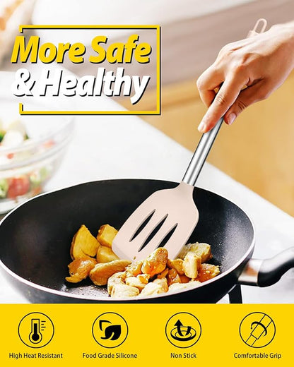 Pack of 4 Silicone Cooking Utensils Set, Non Stick Large Solid Spatulas - Image 4