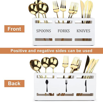 Wooden Silverware Cutlery Holder White Flatware Caddy Small Kitchen Utensil - Image 4