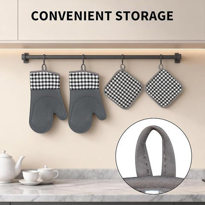 Tifanso Plaid Oven Mitts and Pot Holders 4-Piece Set, Oven Mitts Gloves Heat - Image 6
