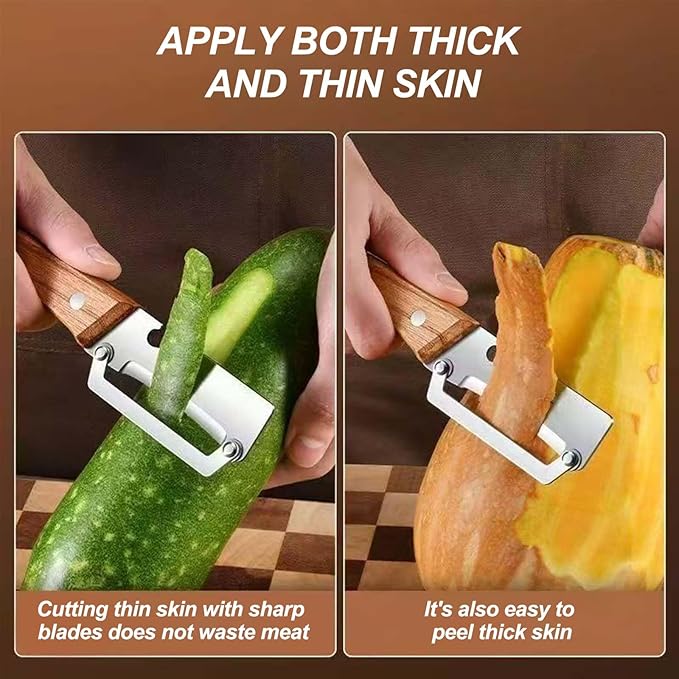 2PCS Vegetable Peeler, with Wooden Handle and Bottle Opener, Stainless Steel - Image 2