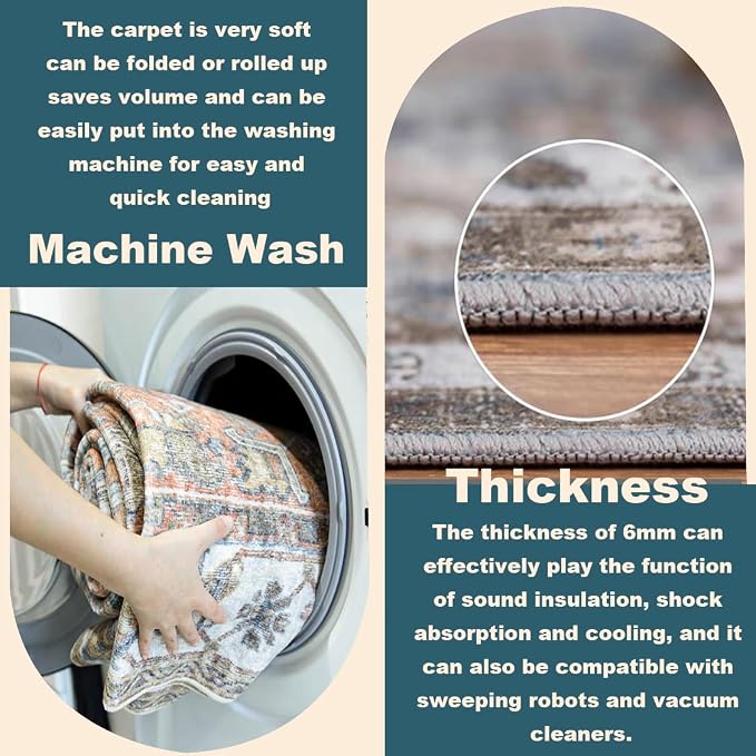 CHAMPLANT Washable Area Rug 2'x3' Door Mat Vintage Distressed Doormat Indoor - Image 3