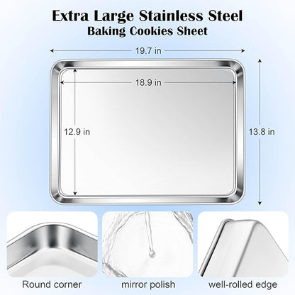 E-far Large Baking Sheet, 20”x14” Stainless Steel Cookie Sheet Pan - Image 2
