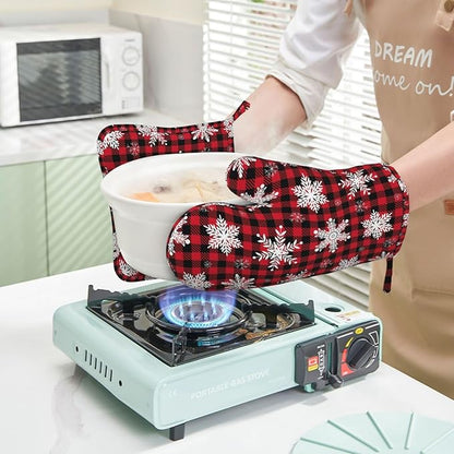 Red Black Buffalo Plaid Oven Mitts and Pot Holders Set - Image 6