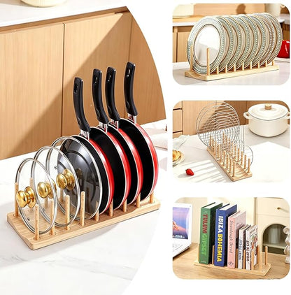 HOMQUEN Pot Lid Organizer, Sturdy Plastic Pan Lid Organizer Rack, 8 Adjustable - Image 3