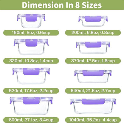 HOMBERKING 8 Pack Glass Food Storage Containers - Image 2