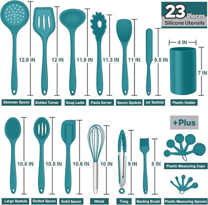 Silicone Kitchen Utensils Set, E-far 23 Pcs Blue Cooking Utensils Tools - Image 2