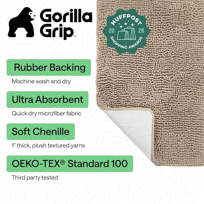 GORILLA GRIP Bath Mat, Thick Soft Absorbent Polyester Floor Mats, Rubber - Image 2