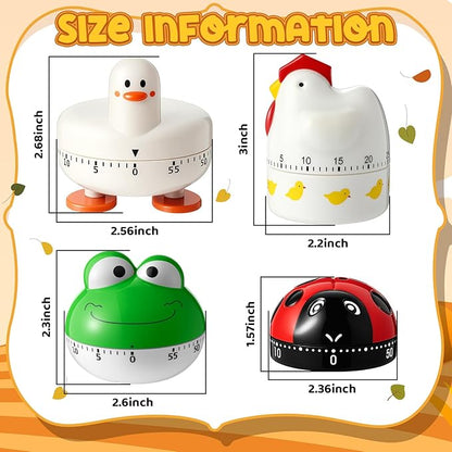 Amylove 4 Pieces Cute Kitchen Timer, Animal Mechanical Manual, 60 Minutes Loud - Image 2