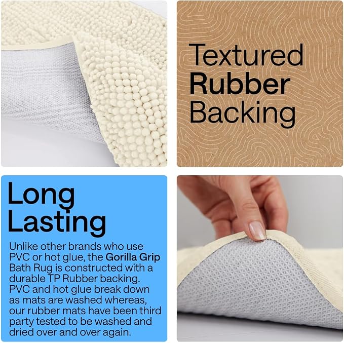 GORILLA GRIP Plush Absorbent Shaggy Chenille Bath Rug Mat - Image 4