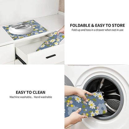 Daisy Flowers Dish Drying Mat for Kitchen Counter, Large Drying Kitchen Mat - Image 6