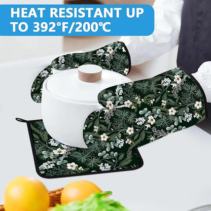 Botanical Print FloralOven Mitts and Pot Holders Sets Heat Resistant 4Pcs - Image 5