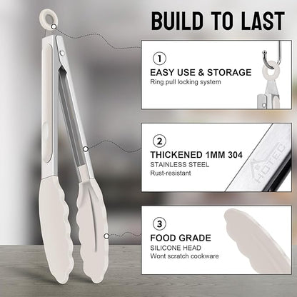 HOTEC Premium Stainless Steel Locking Kitchen Tongs - Image 3