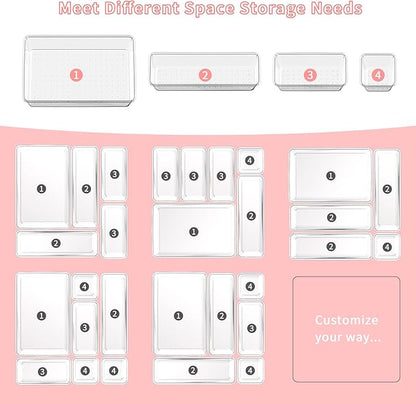 25 PCS Plastic Drawer Organizer Set, 4-size Clear Bathroom and Vanity Desk - Image 7