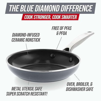 Blue Diamond 8" Nonstick Frying Pan Skillet, Ceramic Diamond Infused PFAS-Free - Image 3