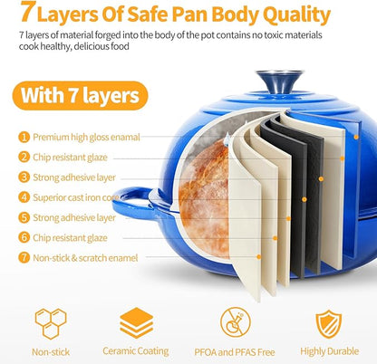 Mini Double Dutch Oven For Sourdough Bread Baking, 6QT Enameled Cast Iron Dutch - Image 4