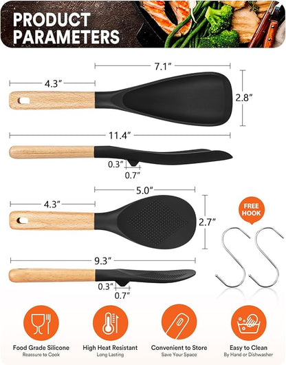 Cooking Spoon and Rice Scooper for Nonstick Cookwares, Wood Handle Spoon for - Image 2