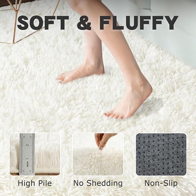 Round White Rug for Bedroom, 7 ft Circle Area Rugs for Living Room, Soft Large - Image 6