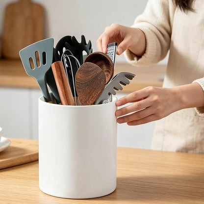 7" White Utensil Holder, Large Kitchen Utensil Holder Organizer - Image 7