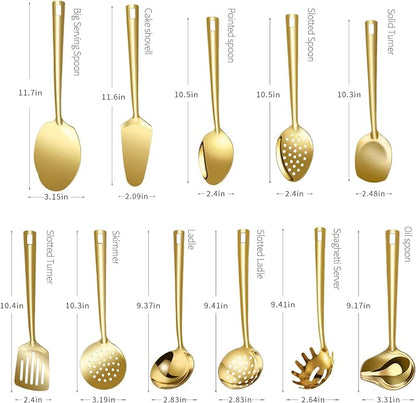 Lazycorner Cooking Utensil Set 11 Pcs Stainless Steel Kitchen Utensils Set Wok - Image 2