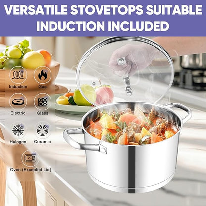 TeamFar 6QT Stainless Steel Stock Pot, Tri-ply Base Cooking Pasta Sauce Soup Pot - Image 5