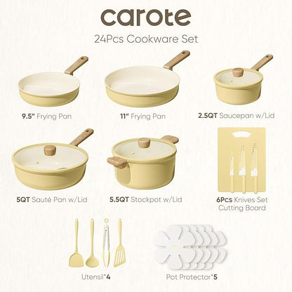 CAROTE 24pcs Ceramic Cookware Set, Pots and Pans Non Stick Kitchen Cookware Sets - Image 2