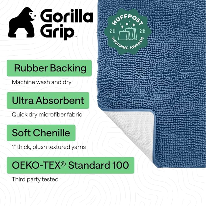 GORILLA GRIP Bath Rug Mat 44x26, Thick Soft Absorbent Chenille, Quick Dry - Image 2