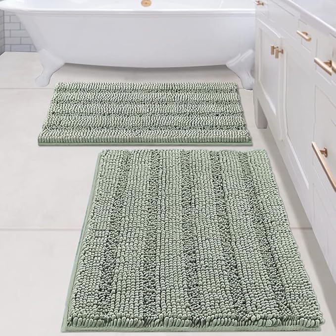 H.VERSAILTEX Bathroom Rugs Bath Mats Sets Super Absorbent Chenille Striped Bath by HVERSAILTEX