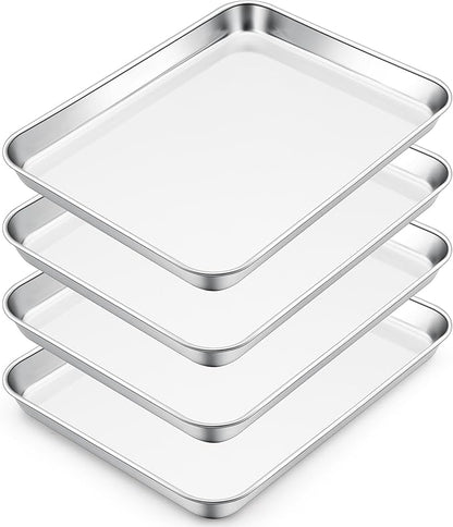 E-far Small Baking Sheet Set of 4, 10.5”x8.3” Stainless Steel Cookie Sheets Pans by E-far