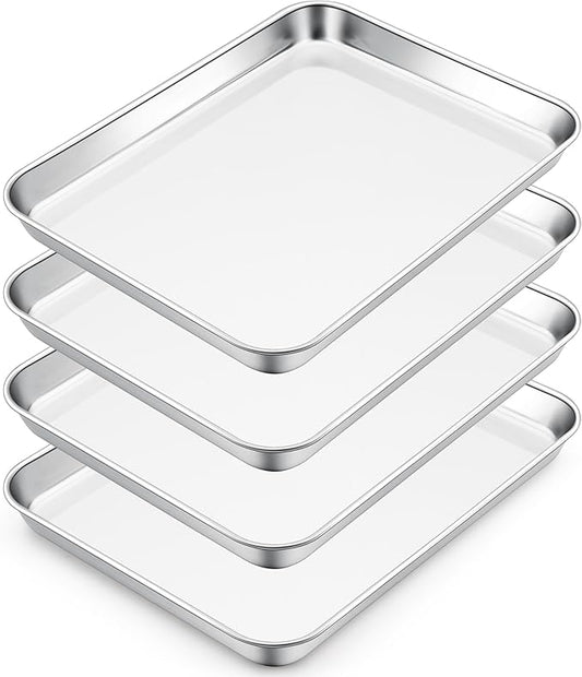 E-far Small Baking Sheet Set of 4, 10.5”x8.3” Stainless Steel Cookie Sheets Pans by E-far