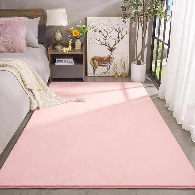 Amearea Modern Area Rugs for Bedroom Living Room, 4x6 Feet Pink Thickened - Image 2